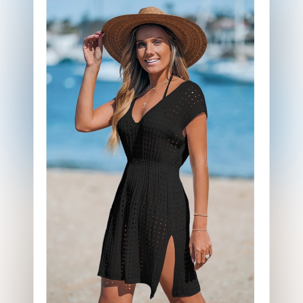 Cupshe black crochet coverup